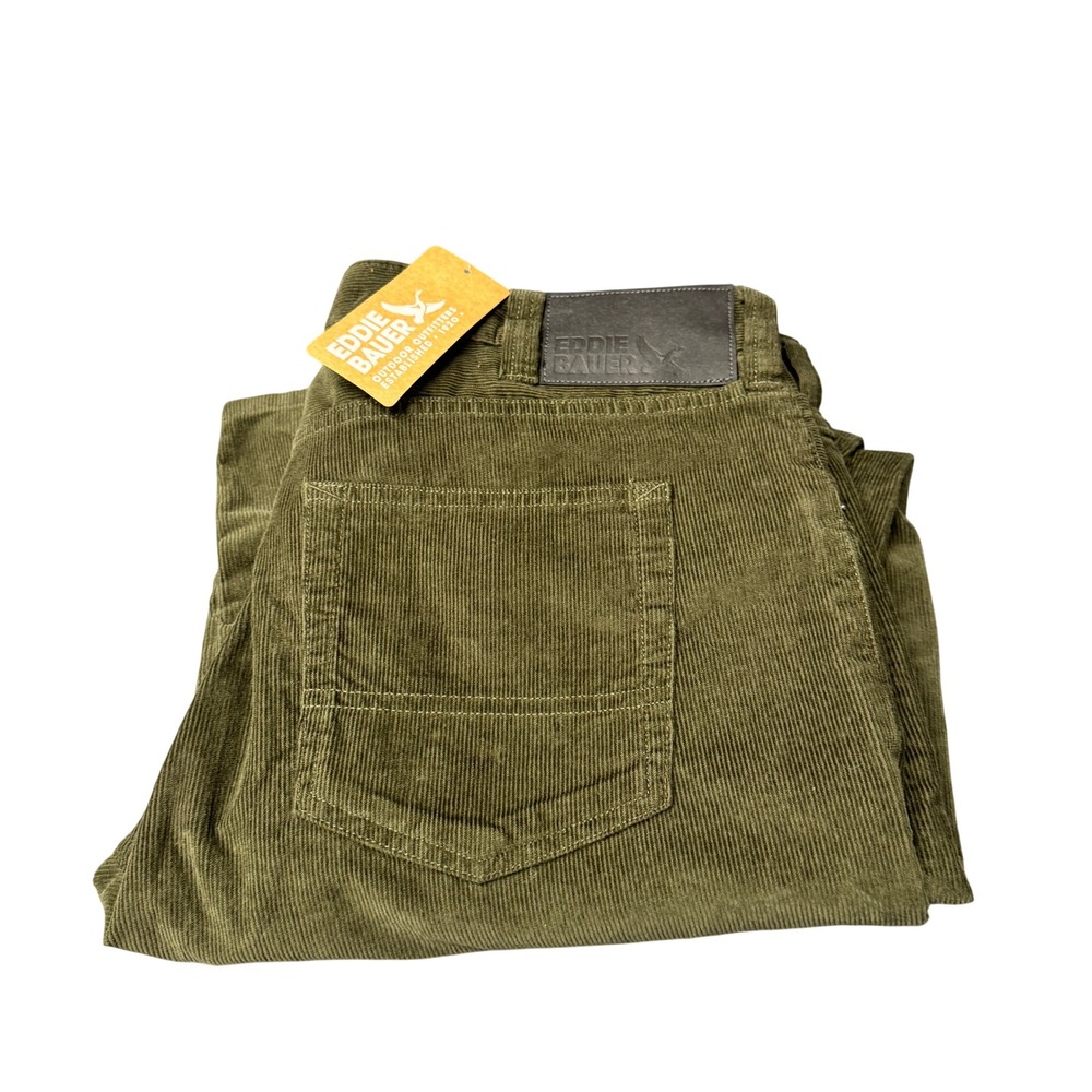 Eddie Bauer Corduroy Pant Mens 36x30 ACTUAL Straight Fit Olive Green NEW